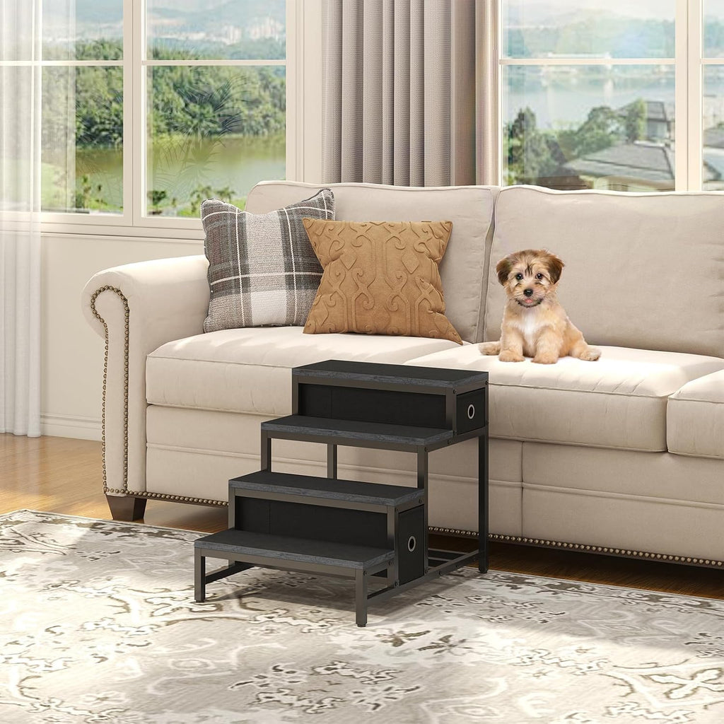 Pet Bunk Bed with Removable Stairs and 2 Drawers, Dogs/Cats Window Perch, Dog Window Seat with Soft Cushion
