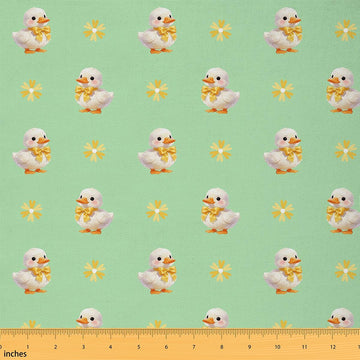 Cartoon Duck Soft Polyester, Lovely Farmhouse Animal Washable Material for Handmade Supplies No Stretch Rustic Style