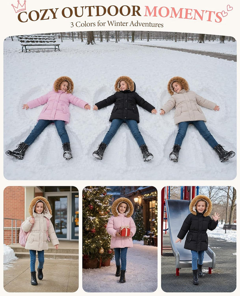 Toddler Girls Heavy Winter Coat, Long Waterproof Puffer Jacket Hooded