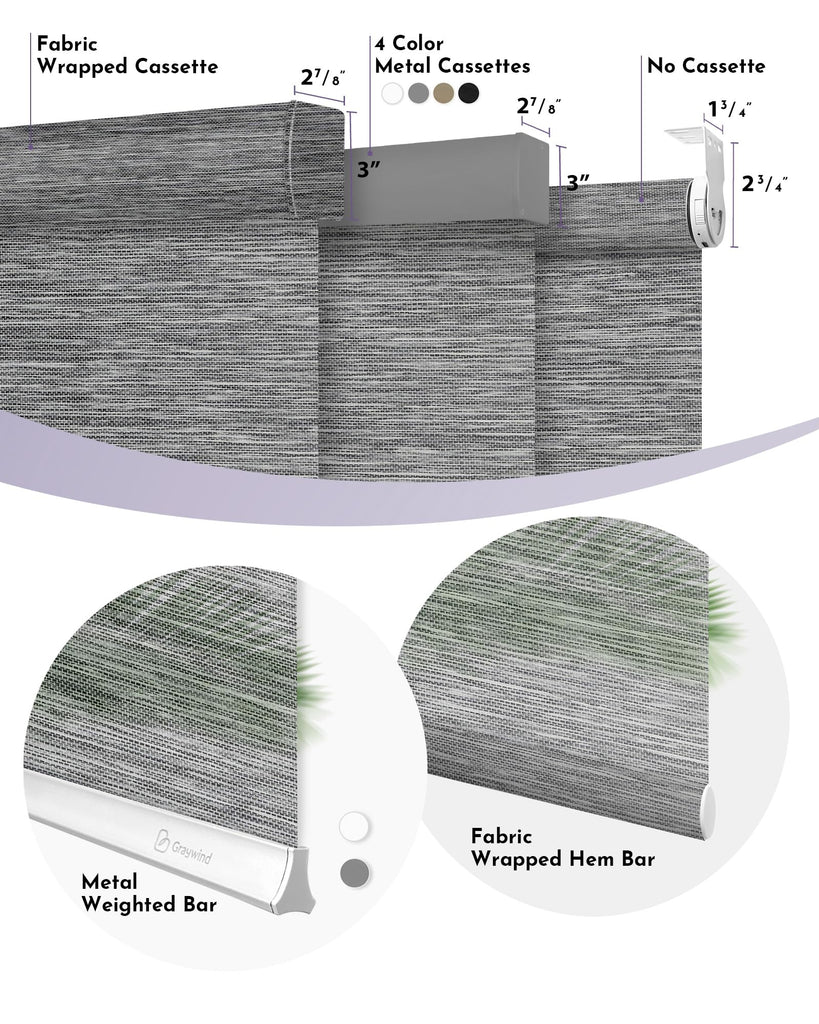 Motorized Natural Woven Roller Shades Half-Shading Compatible with Alexa Google Rechargeable Cordless Remote Control