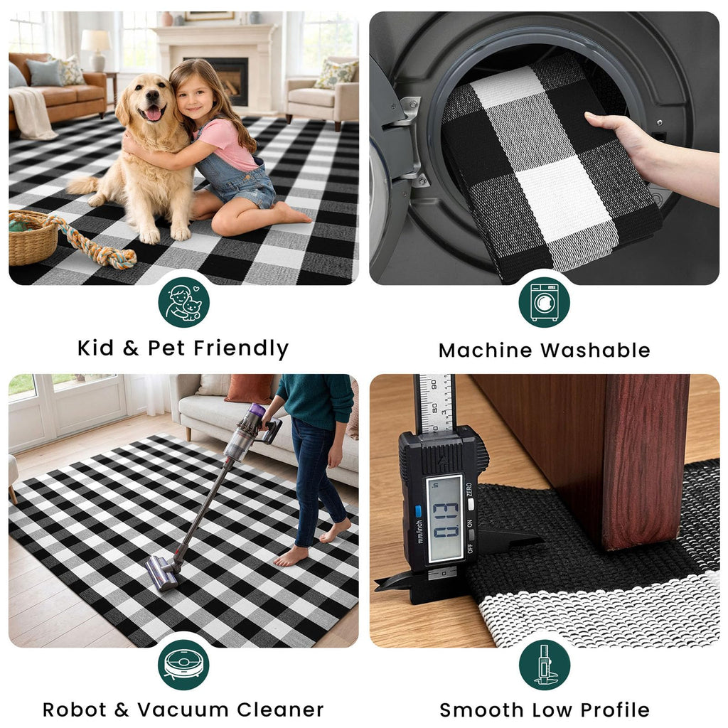 Buffalo Plaid Rugs Runner Rug, Black and White