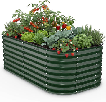 Raised Garden Bed Outdoor, Galvanized Steel Metal Raised Bed Planter for Vegetables, 24-Inch Deep Open Bottom