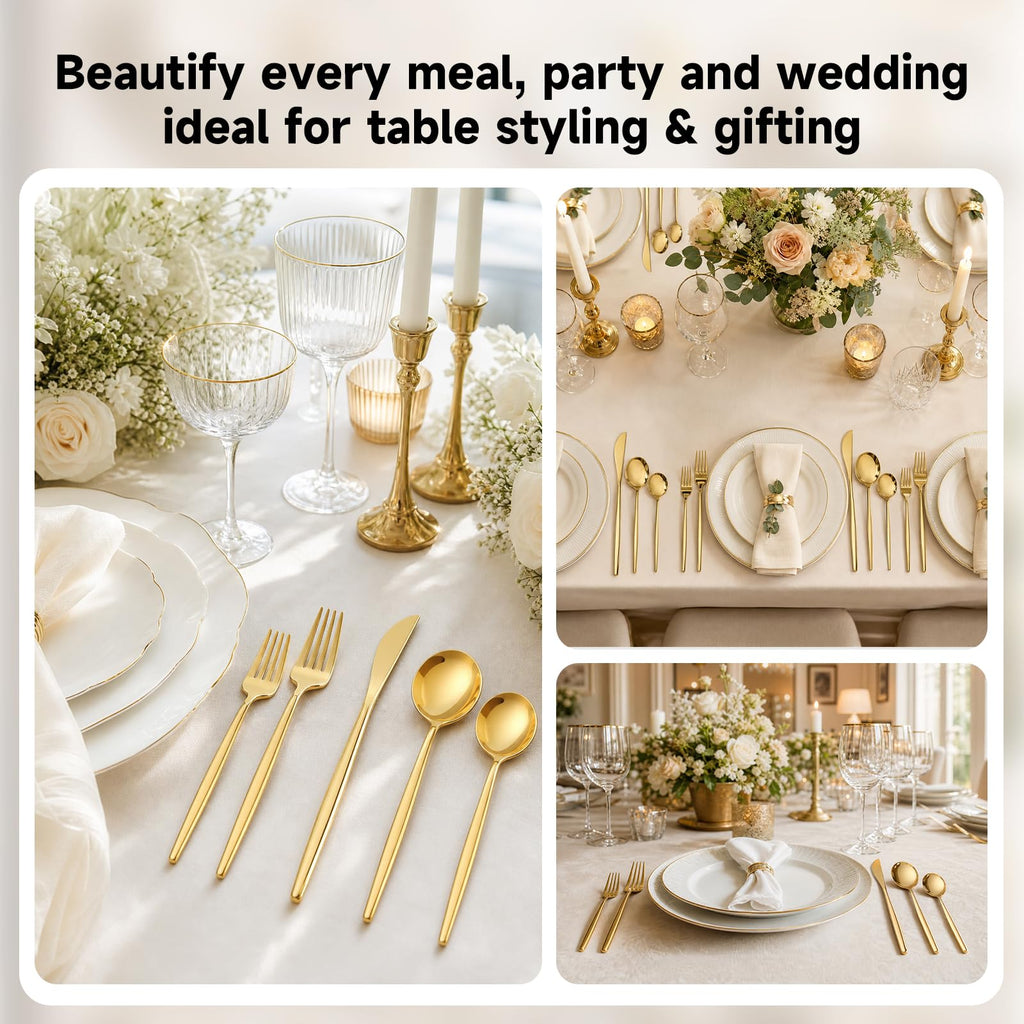 Gold Silverware Set for 8, 40 Piece Stainless Steel Flatware Cutlery Set