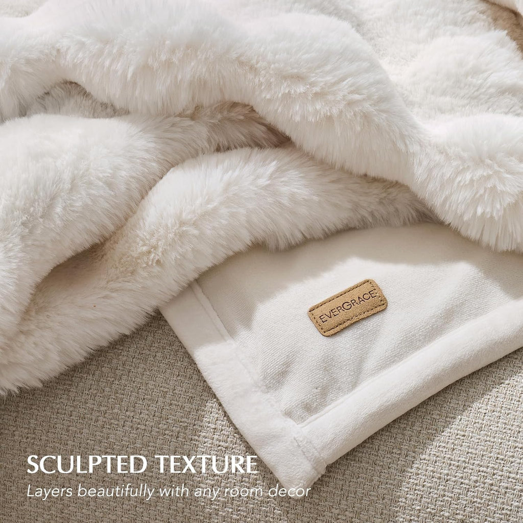 Ultra Soft Luxury Fluffy Faux Rabbit Fur Throw Blanket, Thick Warm Bubble Throw, Cozy Plush Reversible Blankets