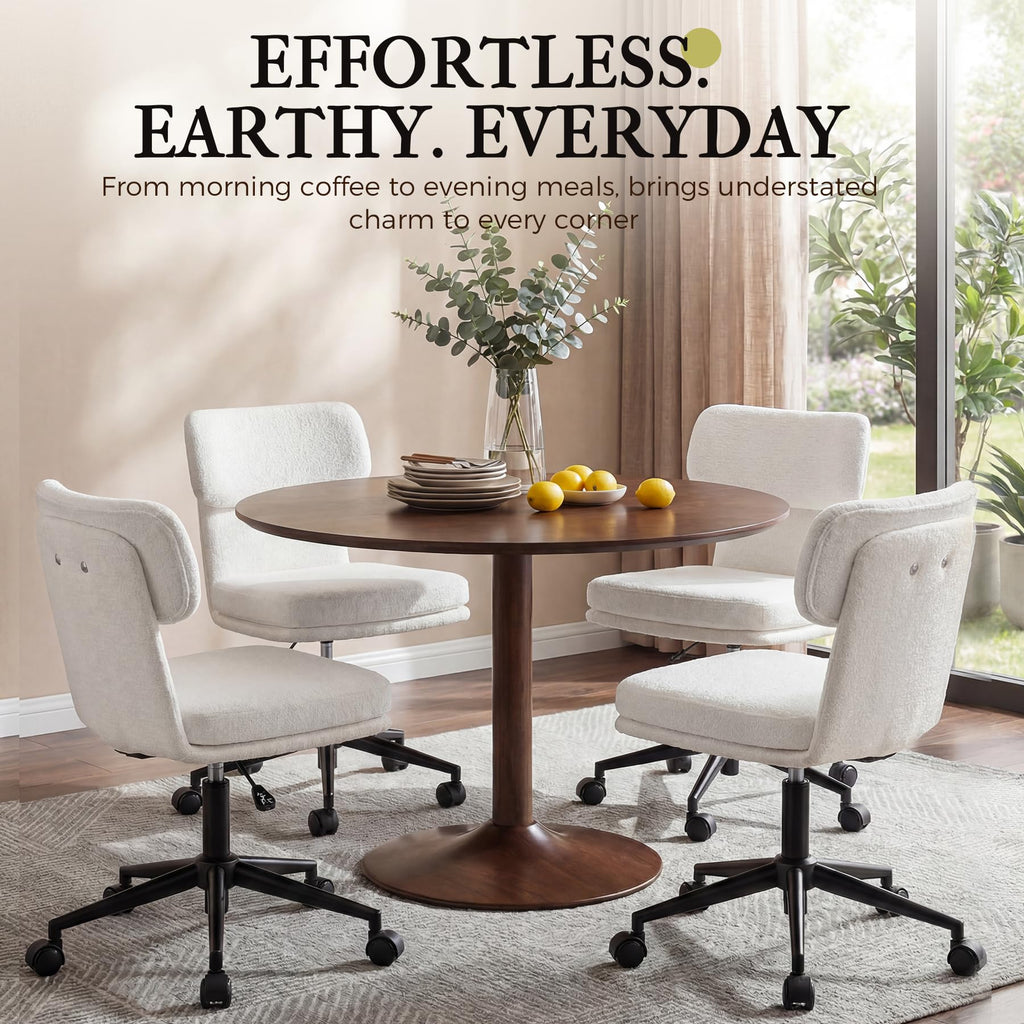Office Desk Chairs with Ergonomic Curved Backrest, Mid Century Modern Vanity Chair with Wheel, Chenille