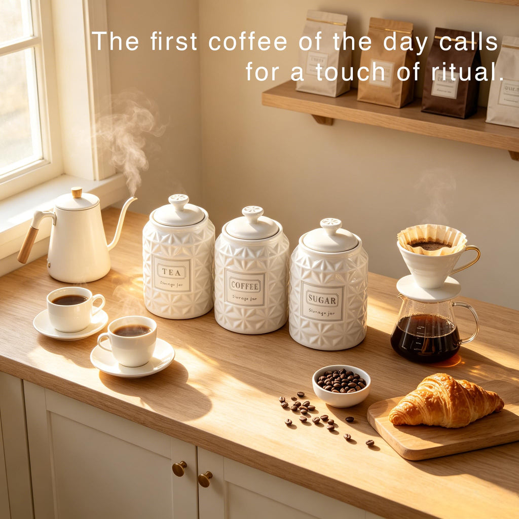 Azure Starfield Ceramic Canisters Sets For The Kitchen Canisters For Countertop Set of 3 Airtight Coffee Canisters
