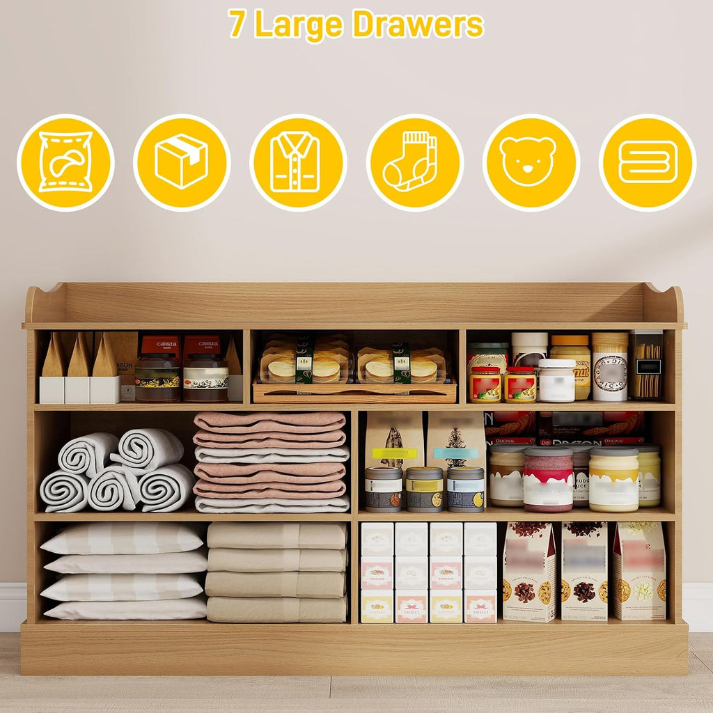 Kids Dresser Cabinet with 7 Drawers and Large Table Top, White Chest of Drawers, Baby Dresser, Kids Bedroom