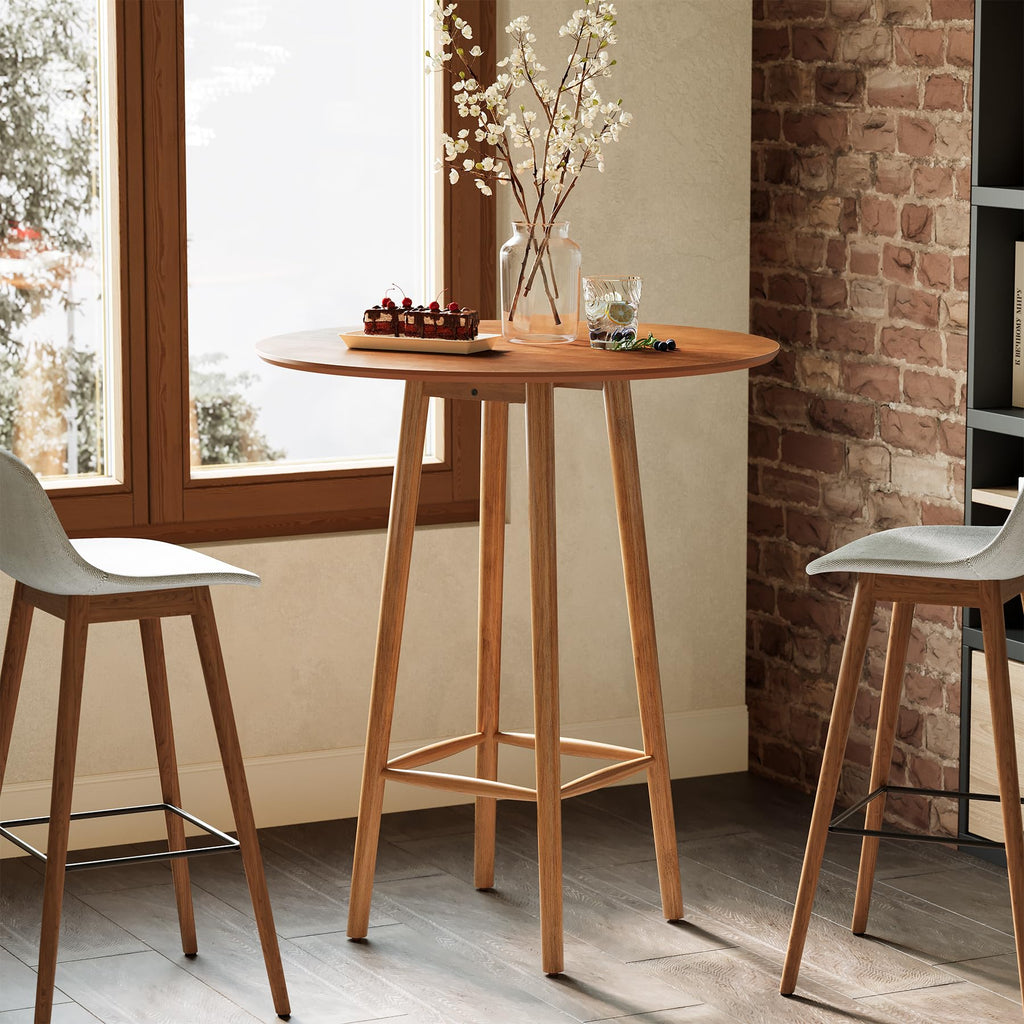 Solid Wood Bar Table, 39.37-Inch Round Bistro Table with Sturdy Frame, Small Space (Rustic Walnut)