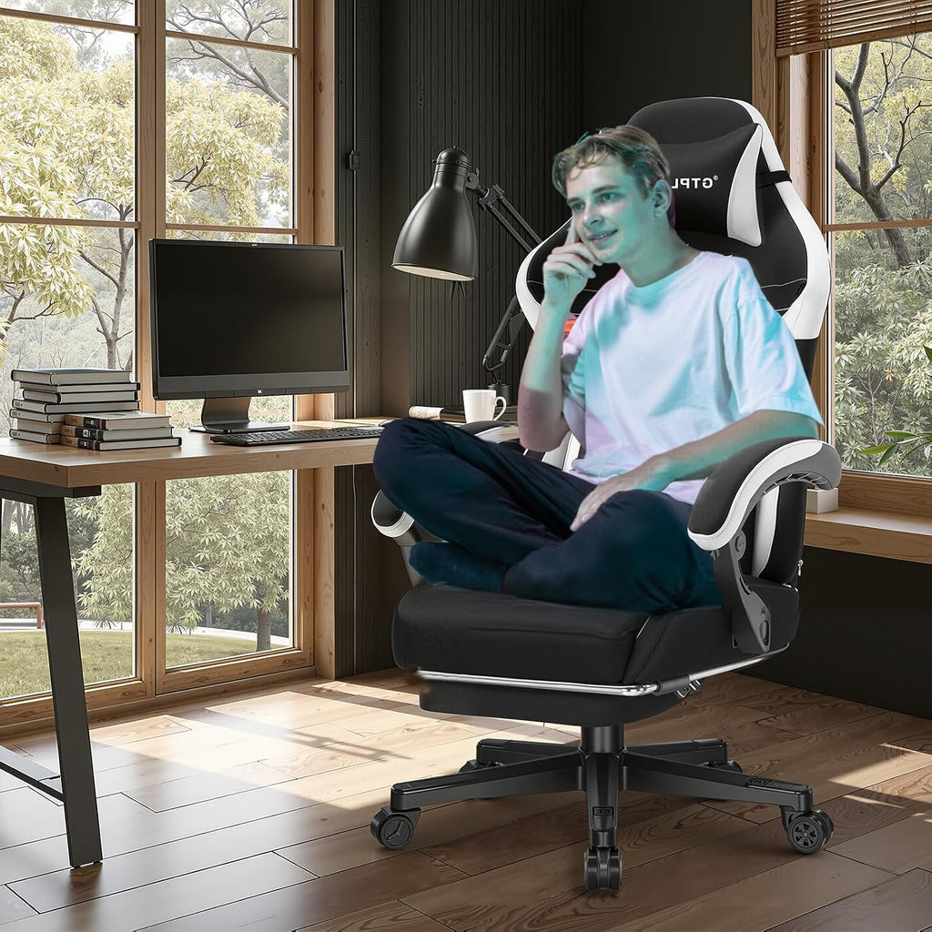 Gaming Chair with Footrest, Big and Tall Game Chair High Back Computer Office Chair with Lumbar Support for Adults
