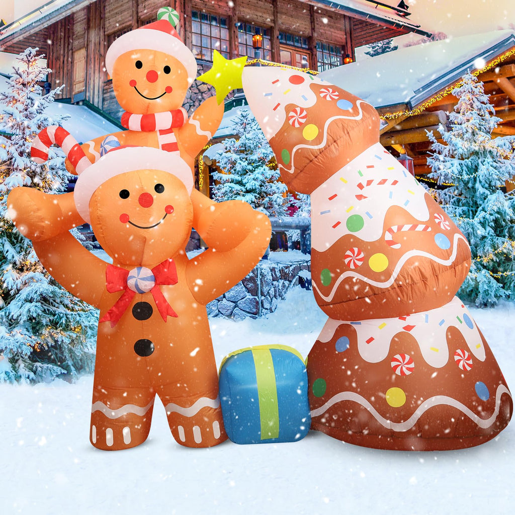 7.2 FT Christmas Inflatables Yard Decorations Outdoor Gingerbread Man and Christmas Tree Inflatables Decorations