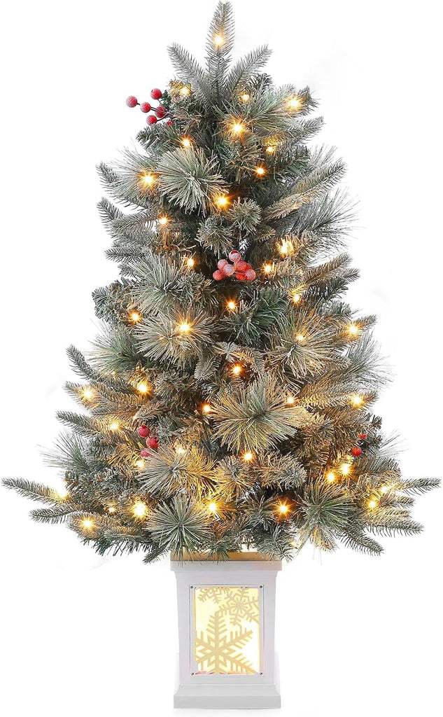 3FT Flocked Fiber Optic Christmas Tree with Color-Changing Lights