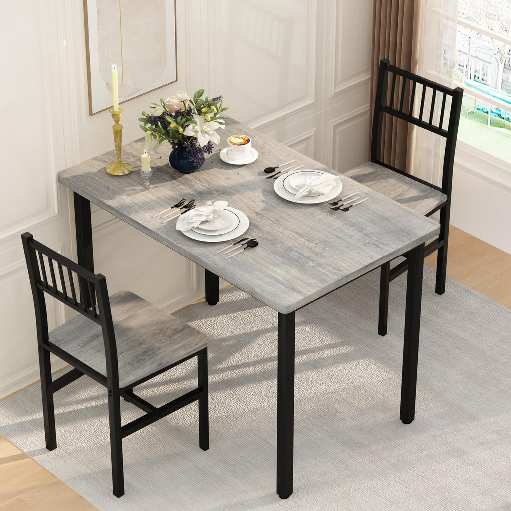 3 Piece Dining Table, Small Kitchen Table Set for 2 with Chairs(Grey)