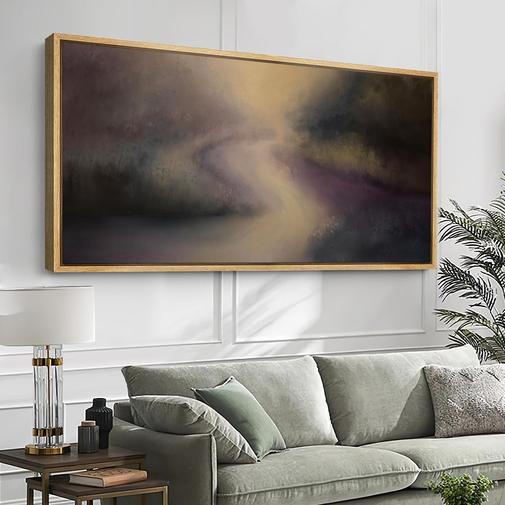 Extra Large Framed Canvas Print Wall Art Misty Purple Road Dark Moody Abstract Landscape Illustrations Modern Art