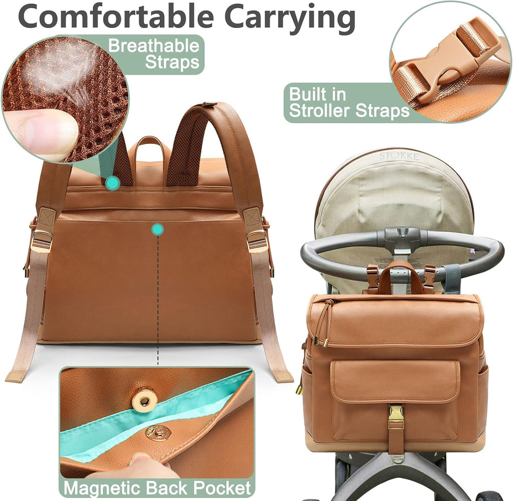 Diaper Bag Backpack, 12 Pockets Leather Mini Diaper Bag, Baby Bag Backpack, Baby Registry Search, 4 Insulated