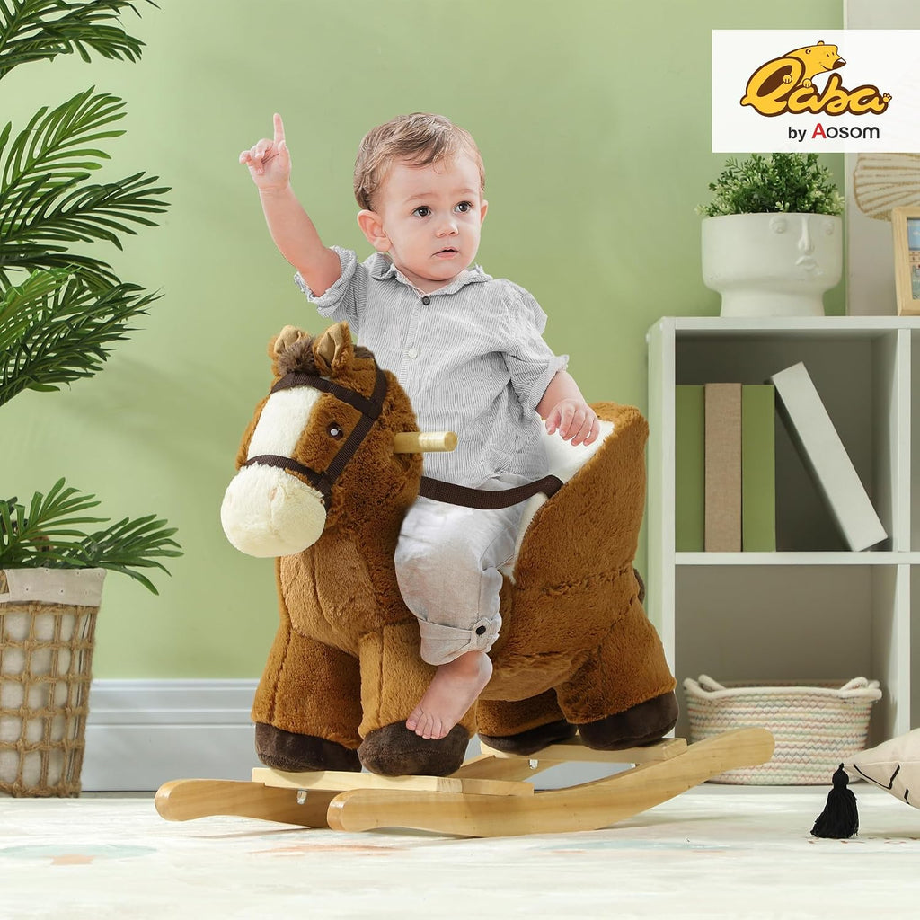 Baby Rocking Horse with Sound Wooden Base Ages 18-36 Months Brown
