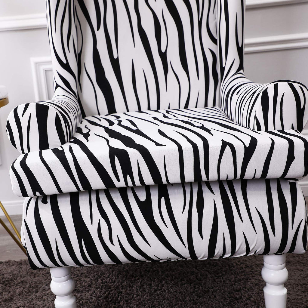 Wing Chair Covers, 2 Pieces Zebra Striped Stretch Wingback Chair Slipcovers Elastic Polyester Spandex Fabric Stretch