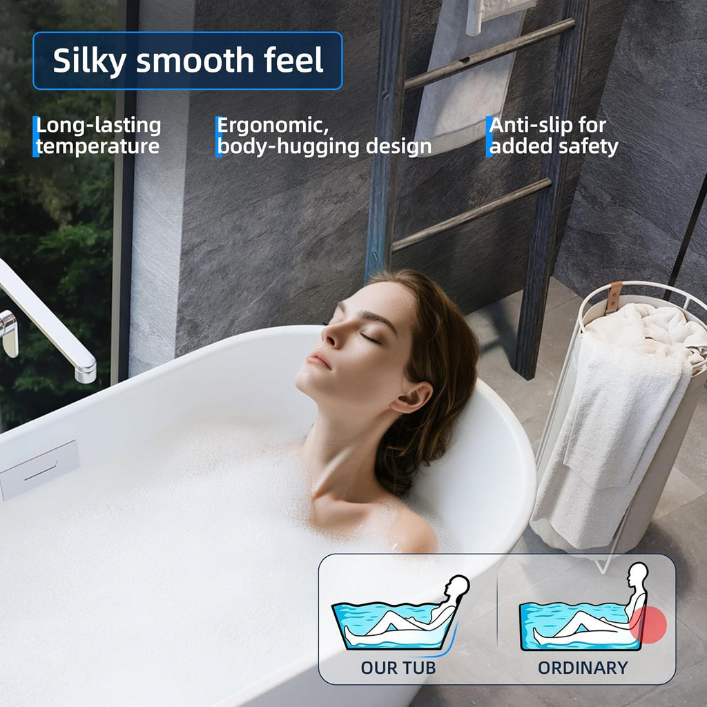 Acrylic Freestanding Bathtub, Deep Soaking Tub with Non-Slip Base, CUPC Certified Free Standing Tub, Chrome Drain