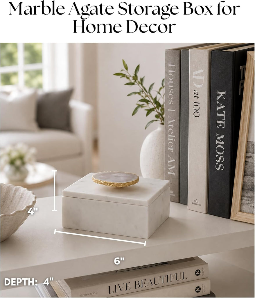 Marble Decorative Box Decor - Jewelry Box with Lid and Gold Accent for Keepsakes - Ideal Home Organizer and Storage