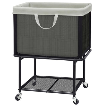 Rolling Laundry Hamper with Lockable Wheels, 29-Gallon (110L) Laundry Cart with Removable Canvas Bag, 2-Tier Clothes