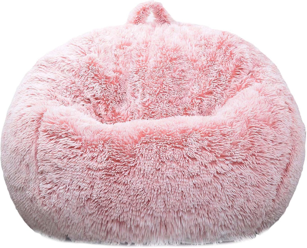 Fluffy Bean Bag Chair for Kids, 2.5FT Round Memory Foam Filled Bean Bag for Teens & Kids, Ultra Soft Faux Fur Fabric