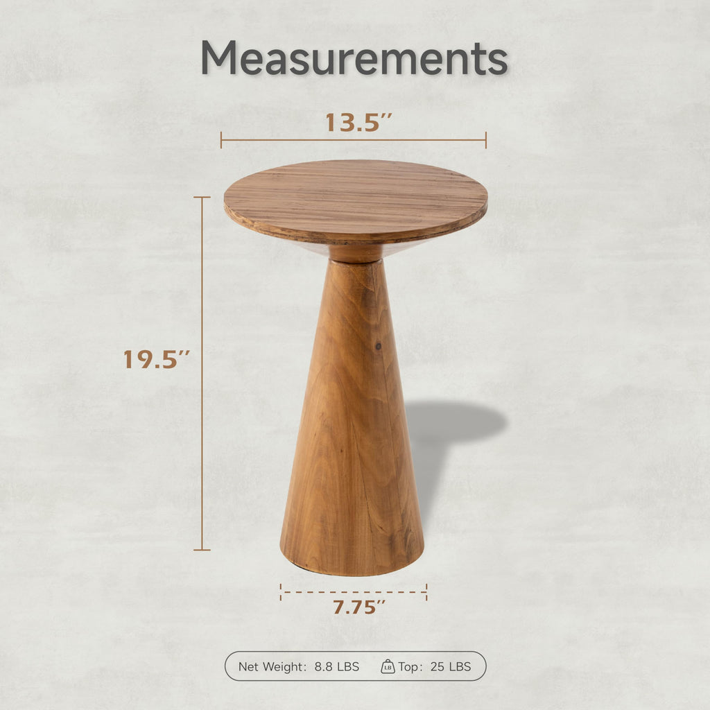 Small Pedestal End Table Round Farmhouse Martini Table, Walnut
