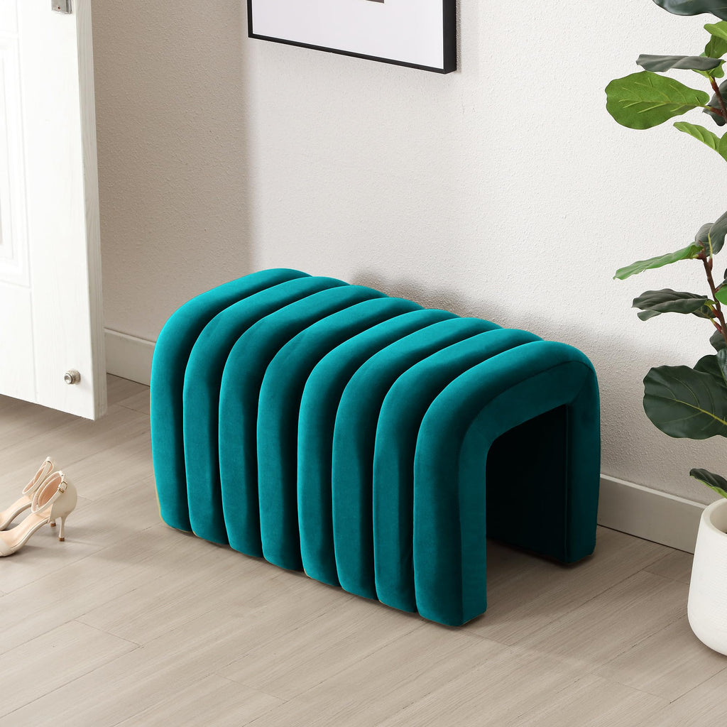 Velvet Ottoman Stools, Multifunctional Arch Ottomans, Makeup Vanity Stools, Ottomans, Side Table Seat (Teal)