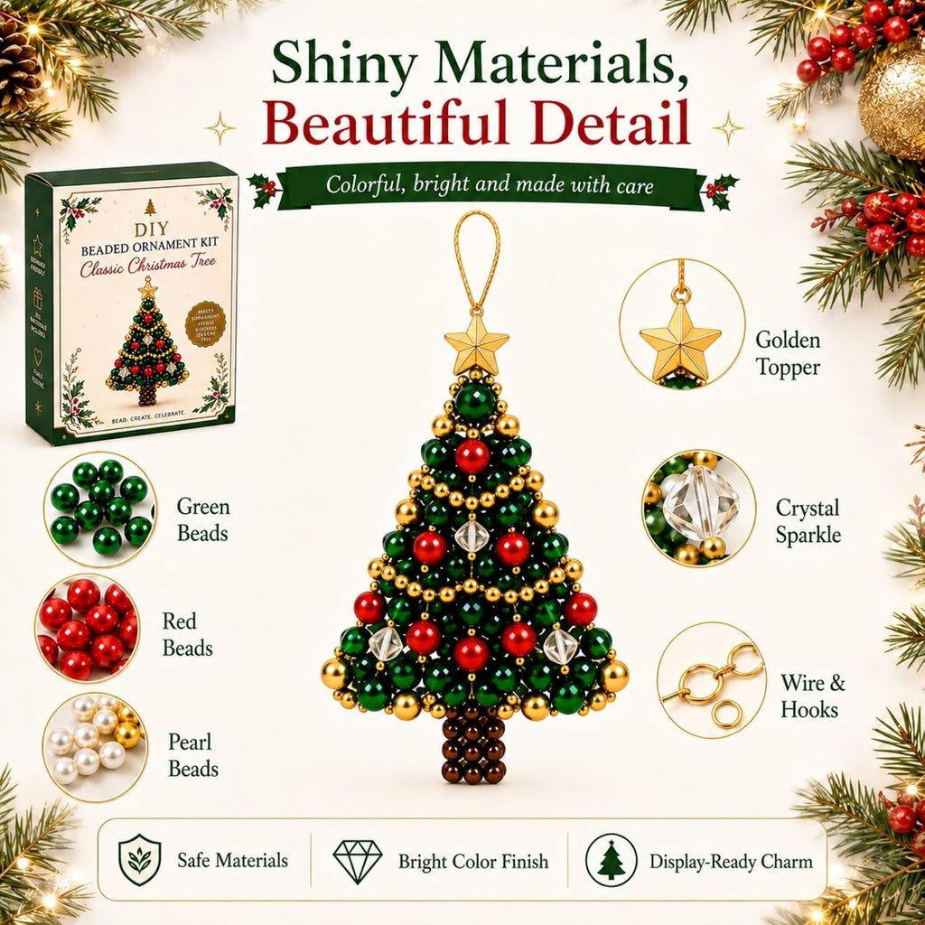 DIY Christmas Tree Beaded Ornament Kit, Pearl Crystal Holiday Craft