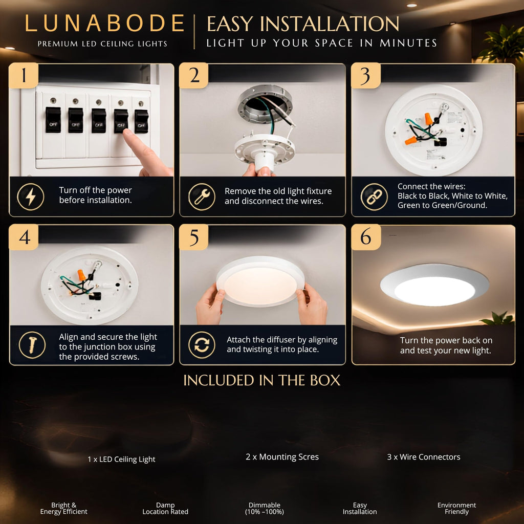 LED 7.5" Flush Mount Ceiling Light, Dimmable LED Lights, Disk Lights, Ceiling Light Fixture, 16.5W (120W Equivalent)
