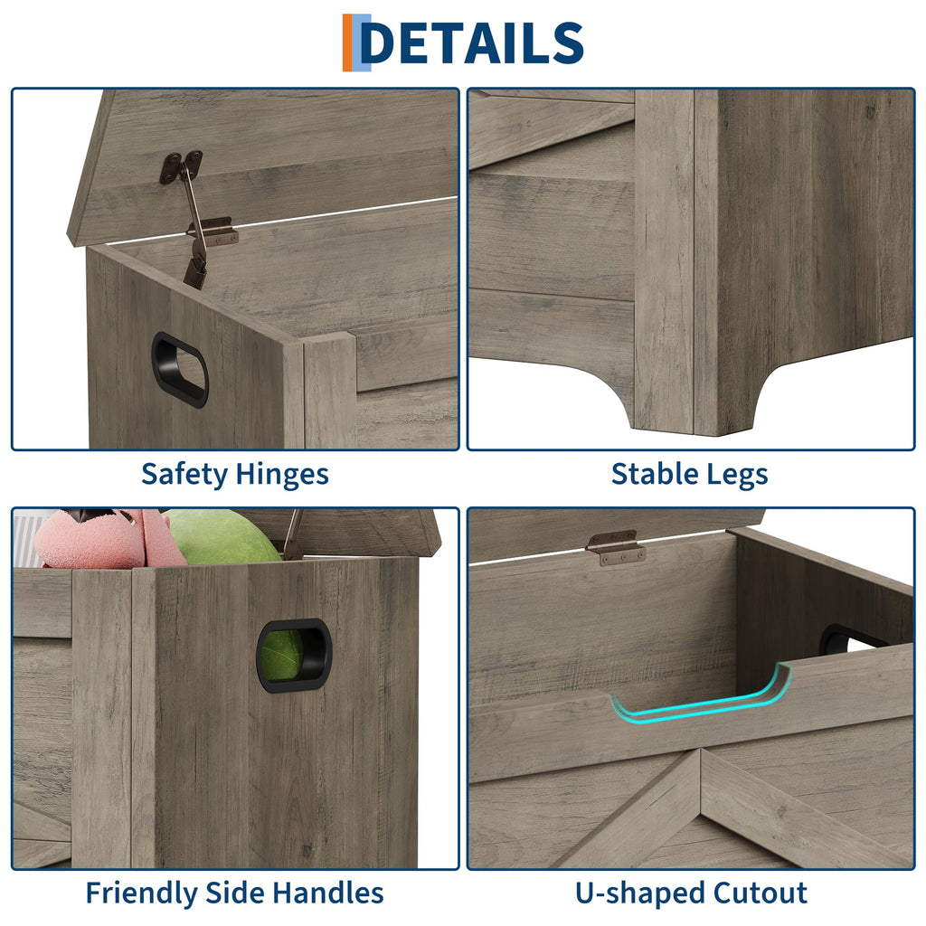 Storage Chest, Wooden Storage Bench, Modern Style Lift-Top Shoes Bench with Safety Hinge, Supports 300 Lb and Easy