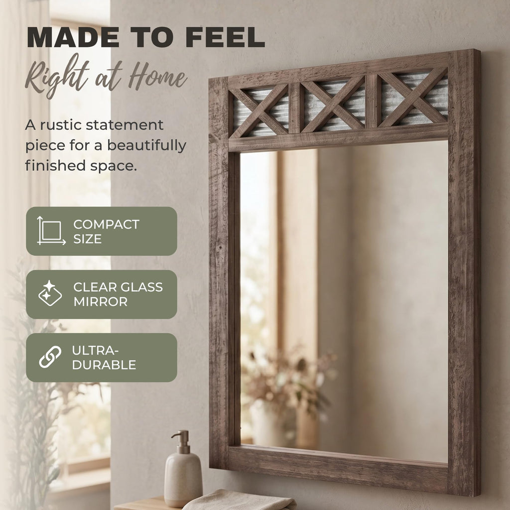 Farmhouse Bathroom Mirror 20x28, Rustic Barn Door, Galvanized