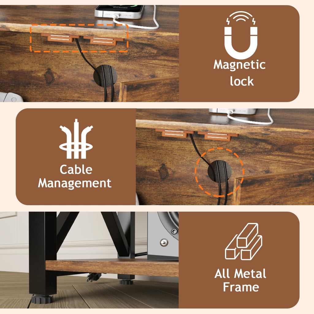 TV Stand for TV up to 55 Inches, Farmhouse Entertainment Center with 2 Drawers & Storage Cabinets, Industrial Media