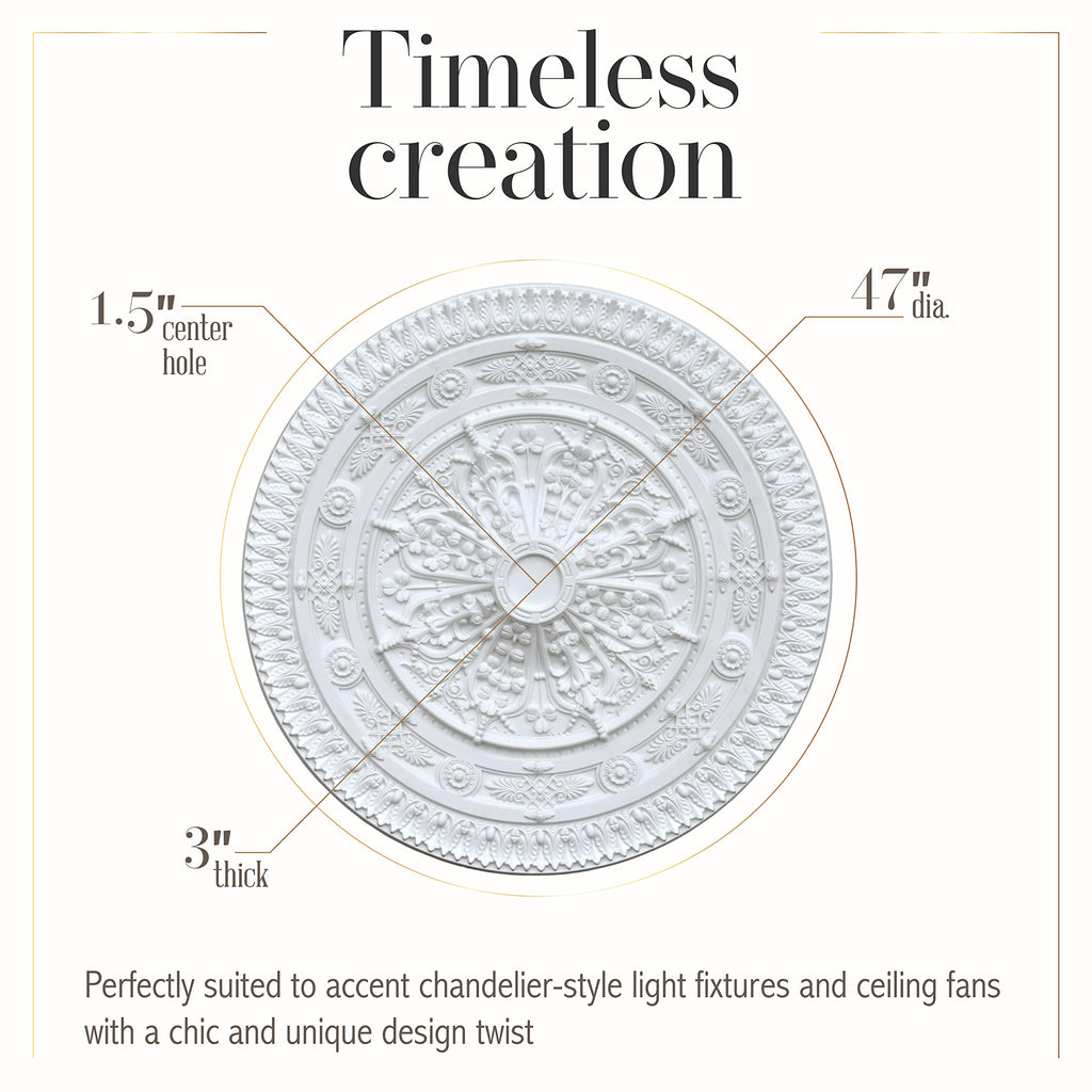 Classic White Round Chandelier Ceiling Medallion and Fan Medallion, 37 Inches