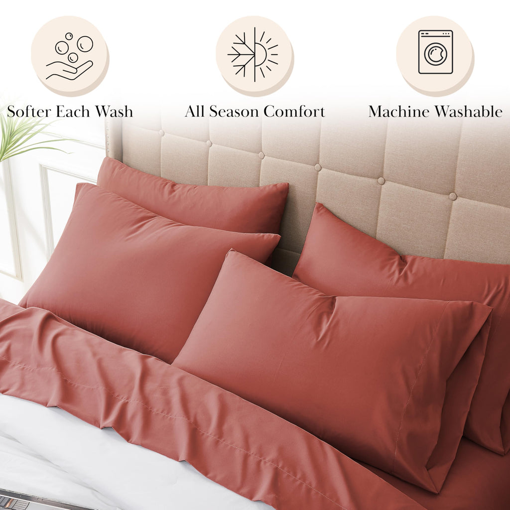16 Inch Deep Pocket Queen Sheets Set Soft Microfiber Marsala Terracotta