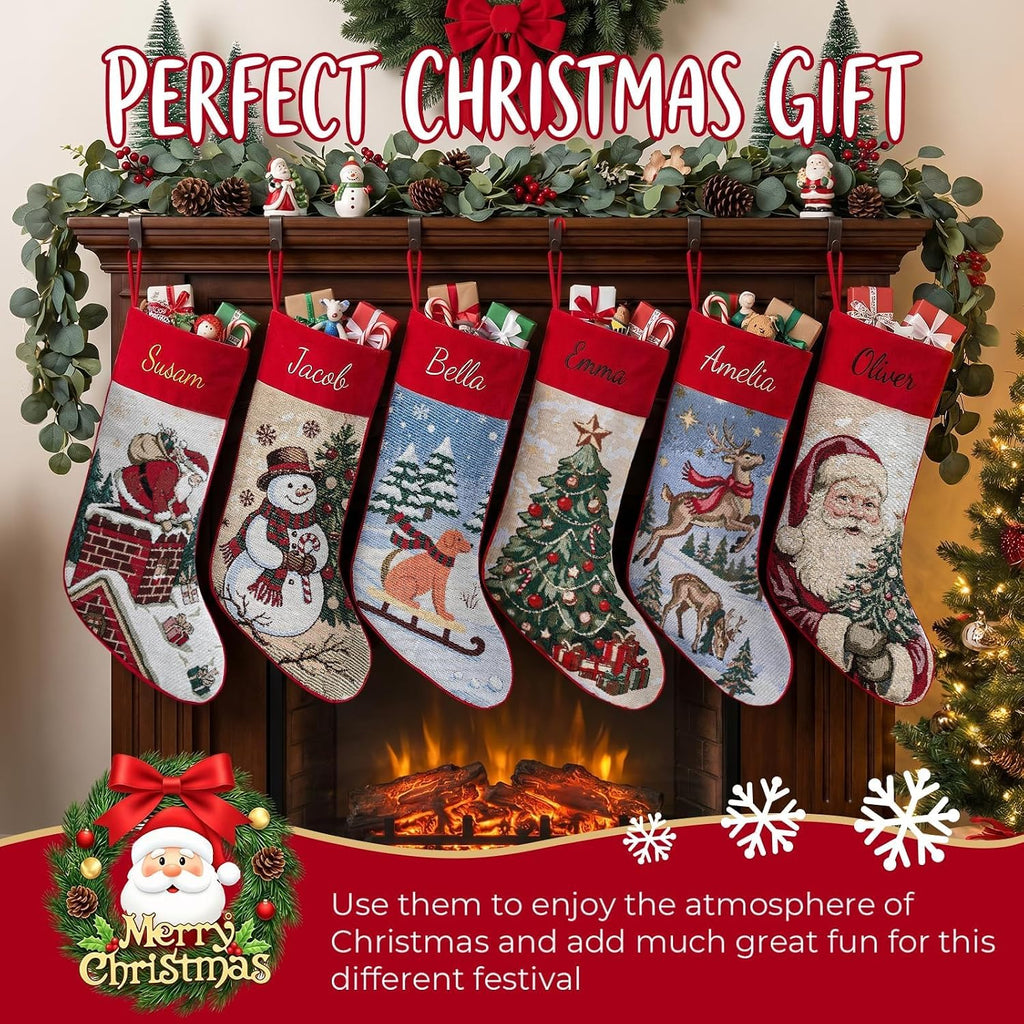 With Embroidered Name,Soft Velvet Cuff with Snowman Jacquard Design Xmas Stockings,18Inches Vintage Stocking