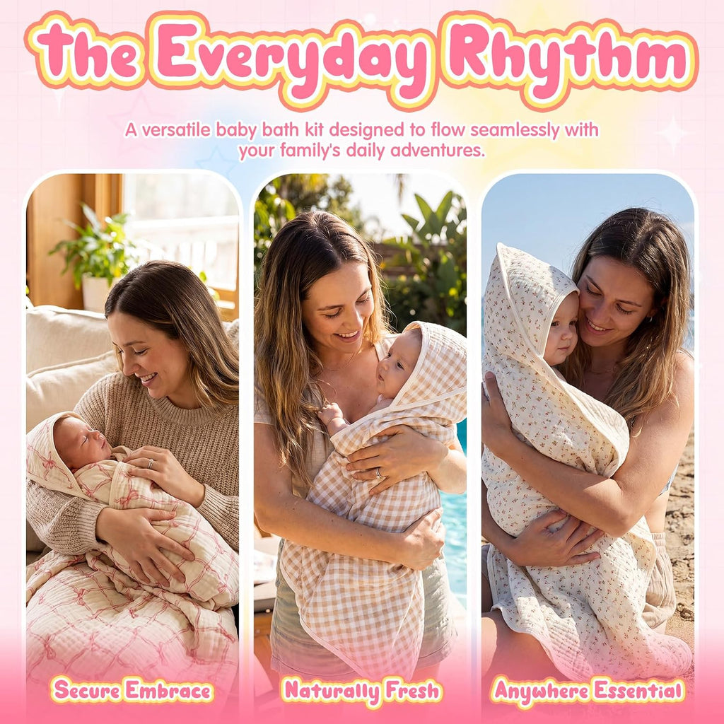 8 Pcs Organic Cotton Muslin Baby Hooded Towels Set with Washcloths