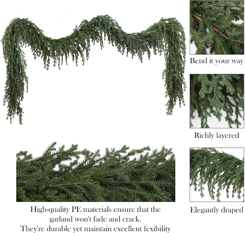 Upgraded 9ft Christmas Norfolk Pine Garland, Real Touch Greenery Decoration