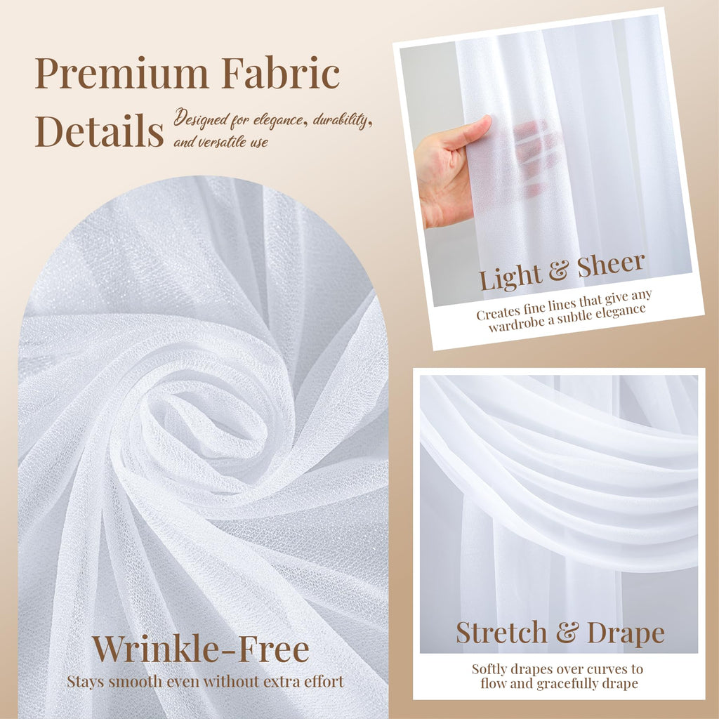 White Wedding Arch Draping Fabric, 2 Packs 29" x 20FT Sheer Fabric Arch Drapery Curtain Backdrop Ceiling Drapes for