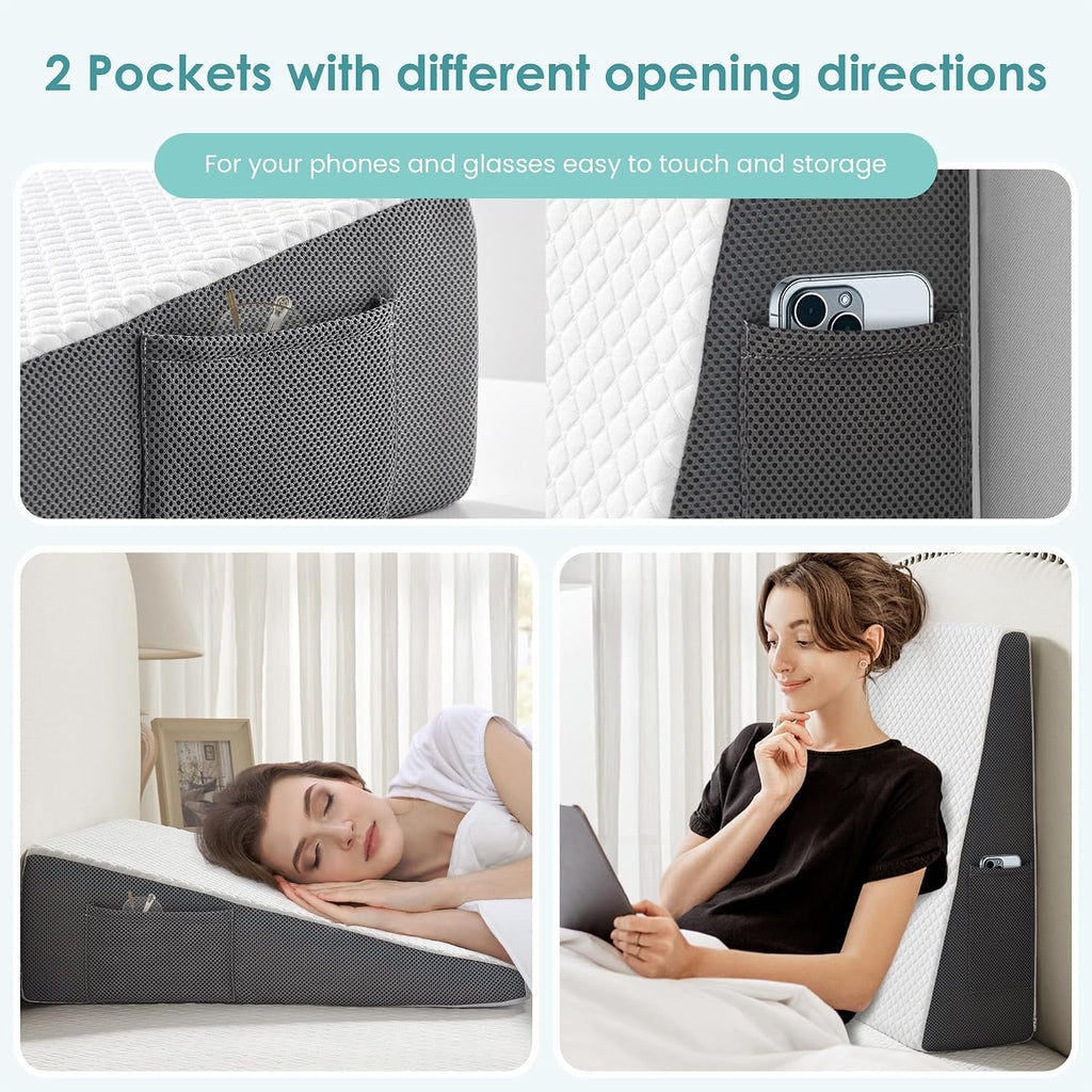 7.5-inch Bed Wedge Pillow for Sleeping Back Support Pain Relief | Cooling Memory Foam Incline Wedge for Sleeping