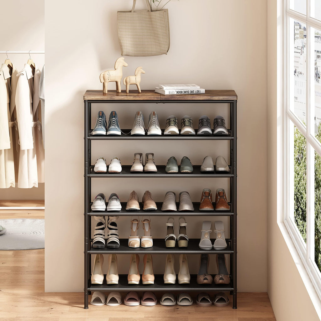 6 Tier Shoe Rack Storage Organizer Shelf Top with MDF Board