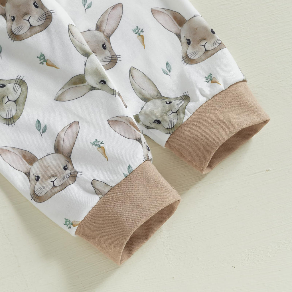 Newborn Baby Boy Girl Easter Day Clothes Set Short Sleeve Rabbit Romper Long Pants Hat My First Easter Outfits