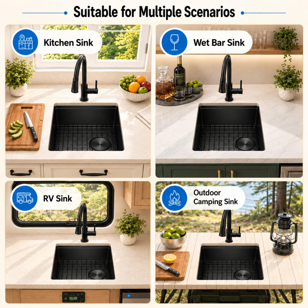 16" X 18" Black Undermount Bar Sink Offset Drain with Workstation