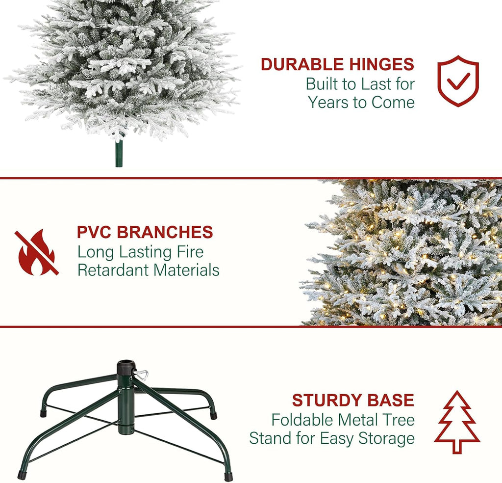 Prelit Flocked Christmas Tree with Realistic PE Foliage