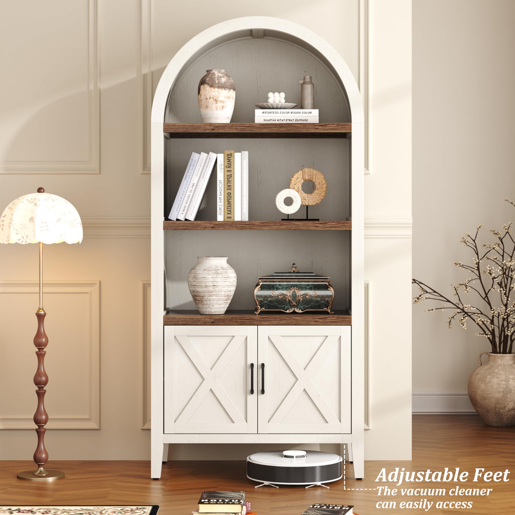 71" Tall Arched Bookcase, 5-Tier Arched Bookshelf, Arch Cabinet Display Cabinet with Doors and Shelves, Modern