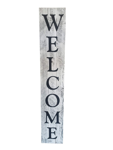 Indoor Outdoor Welcome Sign 5 Foot Vertical Rustic Reclaimed Wood Farm House Style for Front Door or Porch, White