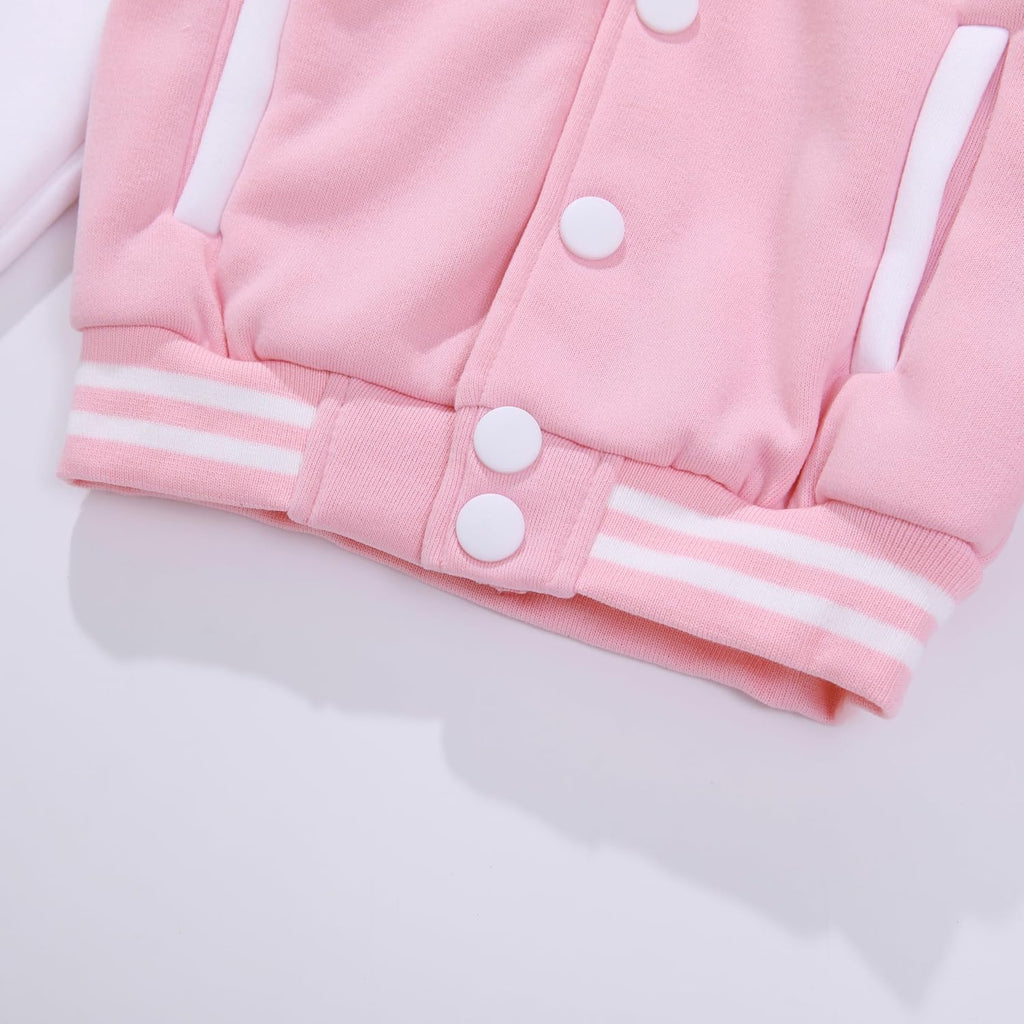 Kids Varsity Jacket Girls Boys Baseball Jacket Bomber Coat School Uniform with Pocket