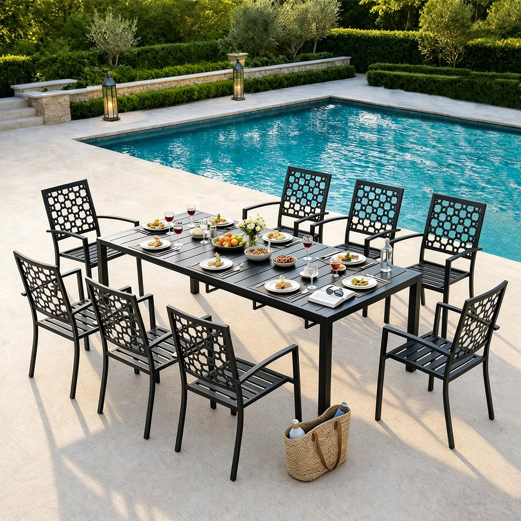 Stackable Outdoor Patio Dining Chairs Set of 6, Heavy Duty Black Powder-Coated Metal Patio Chairs, Sturdy