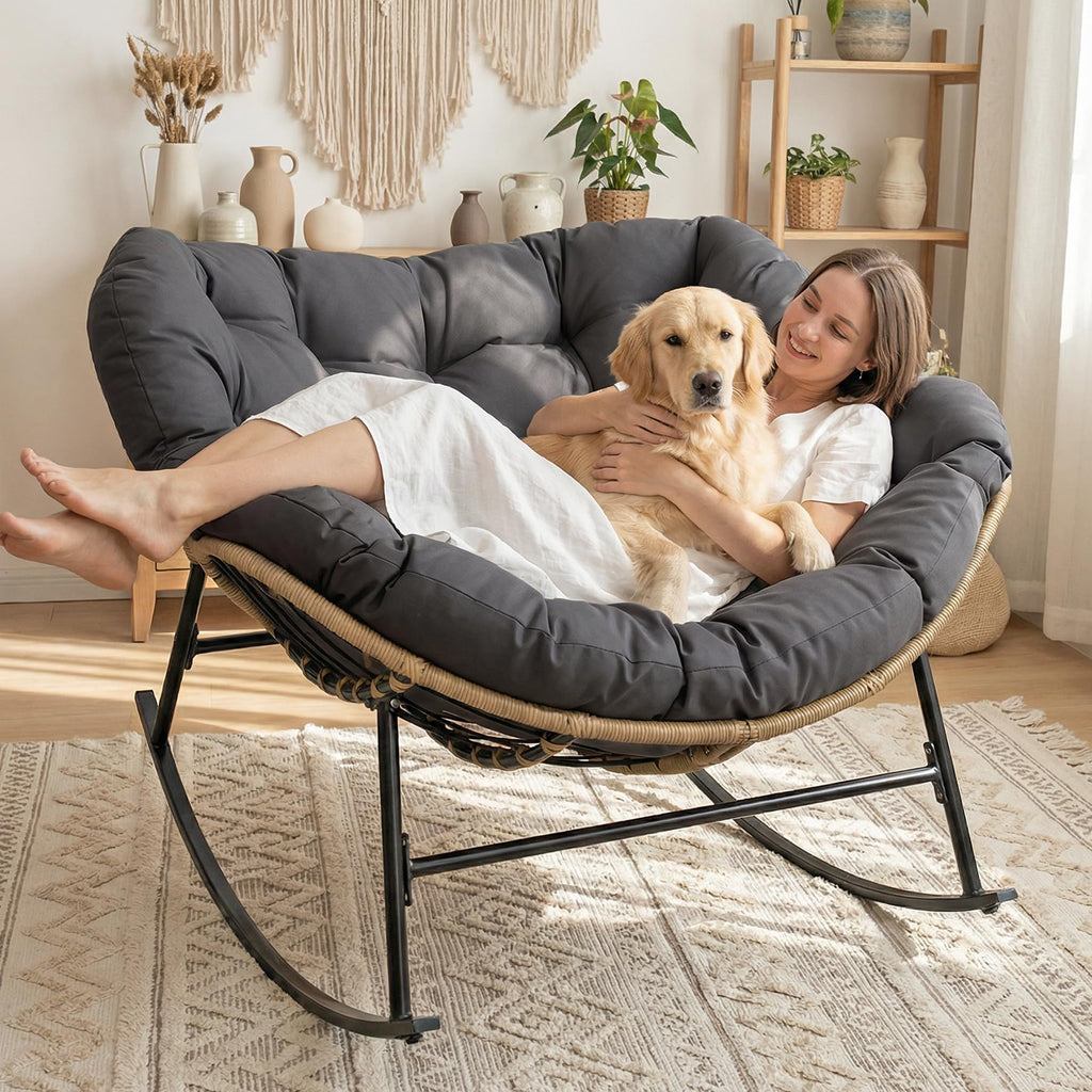 Oversized Papasan Rocking Chair Outdoor, Royal Rocking Egg Chair