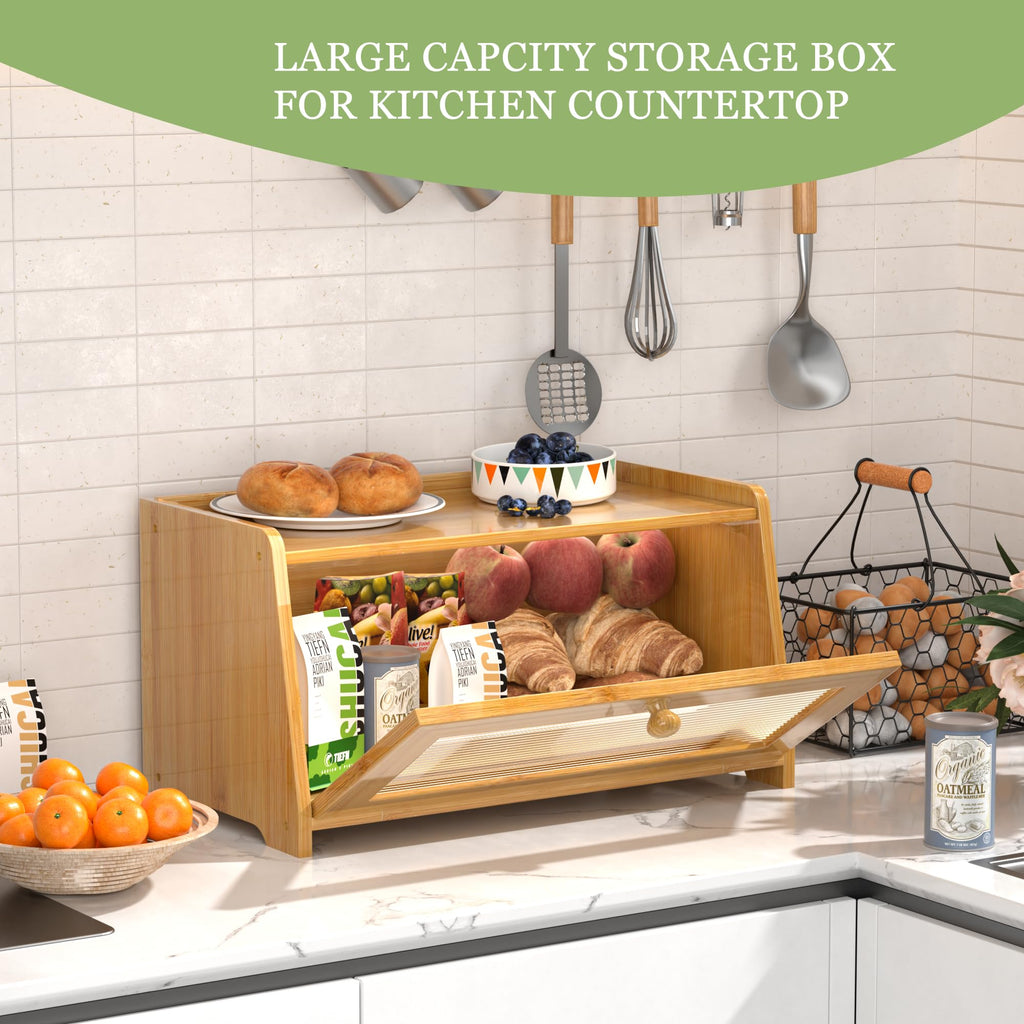 Countertop, Vintage Wooden Counter Breadbox, Bamboo Bread Storage Container Bin made Bread, Small Farmhouse Corner
