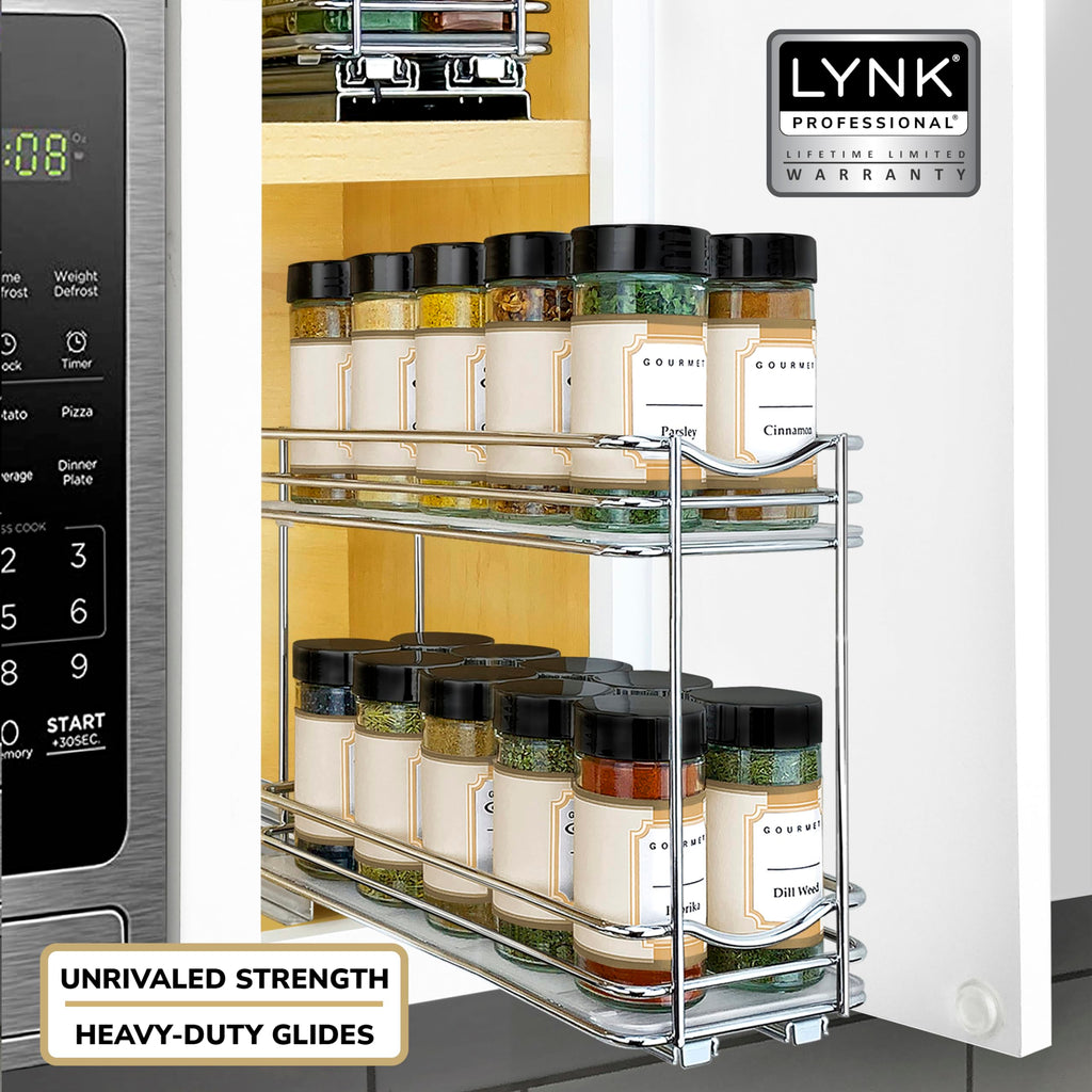 Pull Out Spice Organization for Cabinets - 4-3/8 inch Wide - Spice Rack for Inside Cabinets, Slide Out Spice Rack