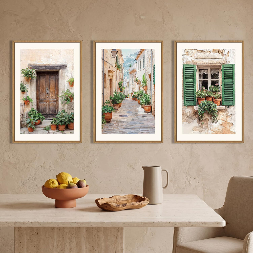 Large Vintage Italy City Framed Canvas Wall, Nature Italian Landscape Wall Decor, Modern Europe Street